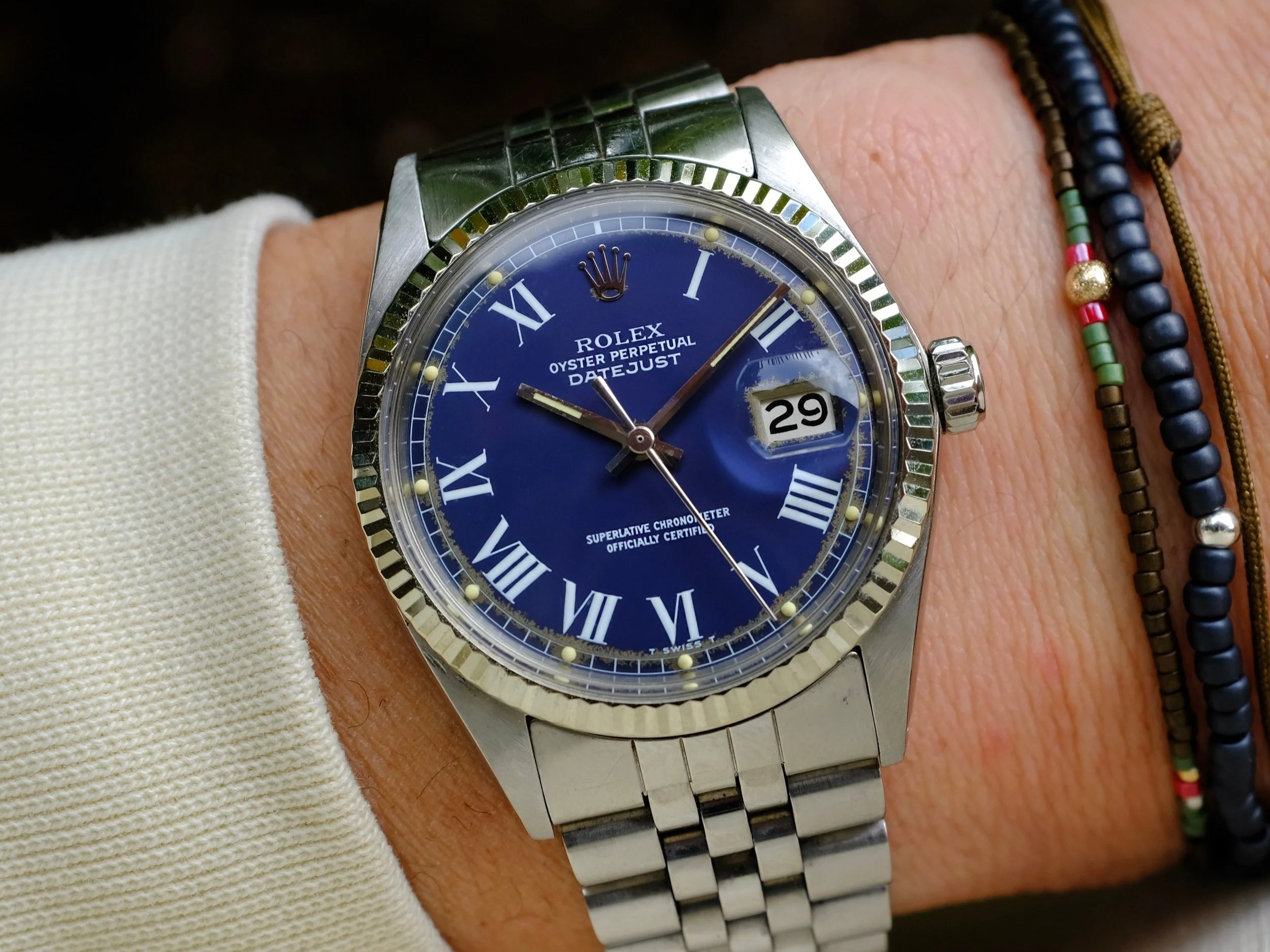 1972 Rolex Datejust 1601 Blue Buckley Dial w Box Papers Shiny Happy Objects